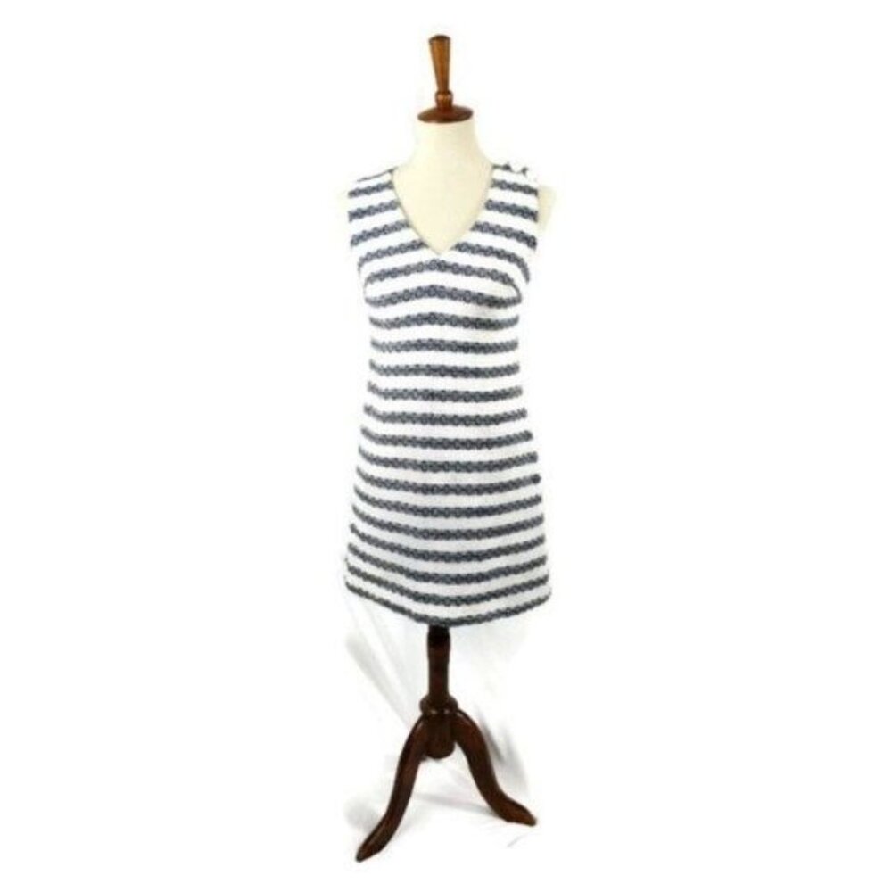 J Crew Sheath Dress Womens 2 Petite Blue White Sleeveless Preppy Coastal Beachy